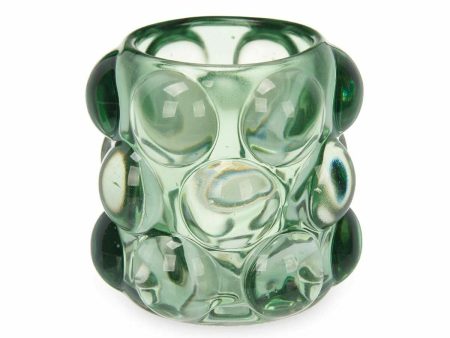 Candleholder Microbeads Green Crystal 8,4 x 9 x 8,4 cm (12 Units) Supply