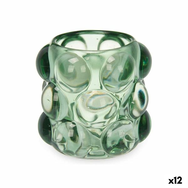 Candleholder Microbeads Green Crystal 8,4 x 9 x 8,4 cm (12 Units) Supply