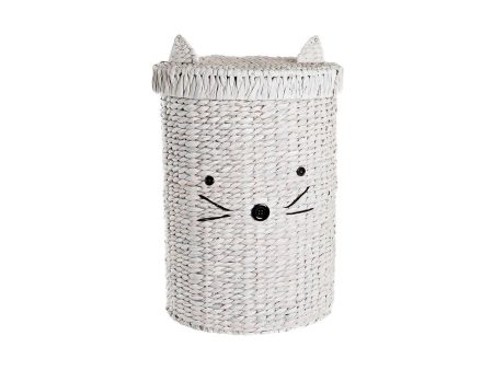 Laundry basket DKD Home Decor White Children s Cat 42 x 42 x 63 cm Fibre (2 Units) For Sale