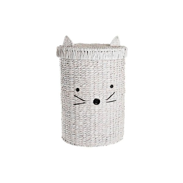 Laundry basket DKD Home Decor White Children s Cat 42 x 42 x 63 cm Fibre (2 Units) For Sale