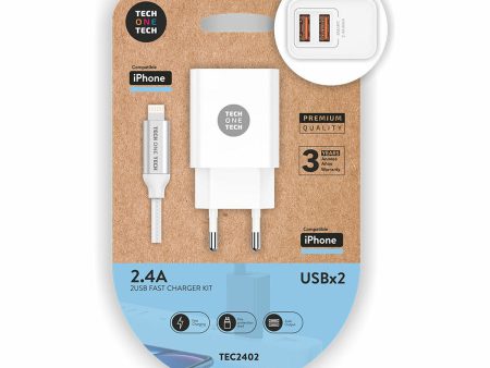 Wall Charger + MFI Certified Lightning Cable Tech One Tech TEC2402 Double Lightning For Cheap