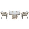 Table Set with 3 Armchairs DKD Home Decor White 137 x 73,5 x 66,5 cm synthetic rattan Steel Fashion