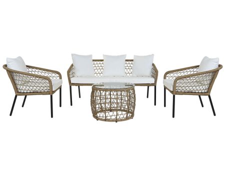 Table Set with 3 Armchairs DKD Home Decor White 137 x 73,5 x 66,5 cm synthetic rattan Steel Fashion