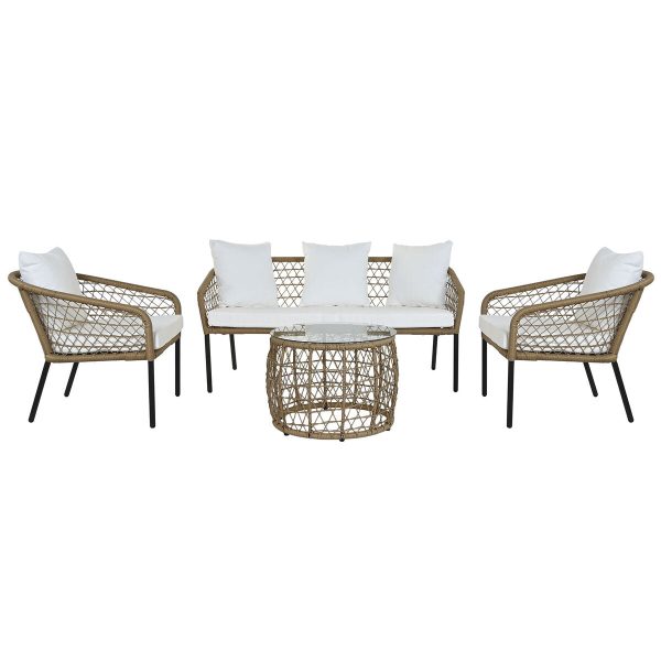 Table Set with 3 Armchairs DKD Home Decor White 137 x 73,5 x 66,5 cm synthetic rattan Steel Fashion