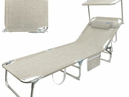 Beach sunbed Colorbaby Foldable Beige 188 x 58 x 30 cm For Sale