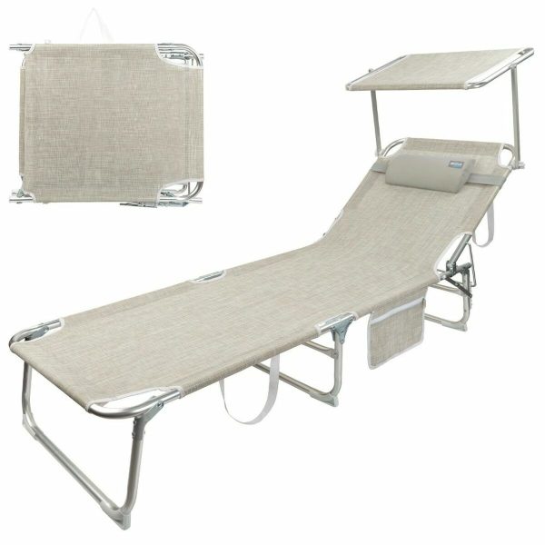 Beach sunbed Colorbaby Foldable Beige 188 x 58 x 30 cm For Sale