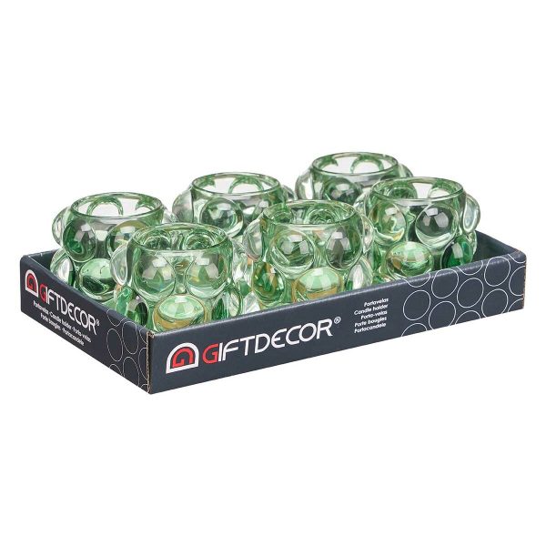 Candleholder Microbeads Green Crystal 8,4 x 9 x 8,4 cm (12 Units) Supply