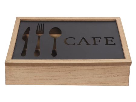 Cutlery Organiser DKD Home Decor Brown Black Metal Aluminium MDF Wood Vintage 25 x 18 x 6 cm on Sale