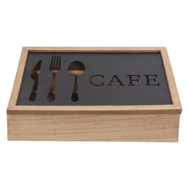 Cutlery Organiser DKD Home Decor Brown Black Metal Aluminium MDF Wood Vintage 25 x 18 x 6 cm on Sale