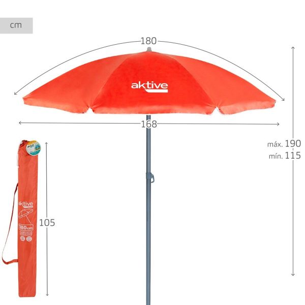 Sunshade Aktive UV50 Ø 180 cm Coral Polyester Aluminium 180 x 187 x 180 cm (12 Units) Online now