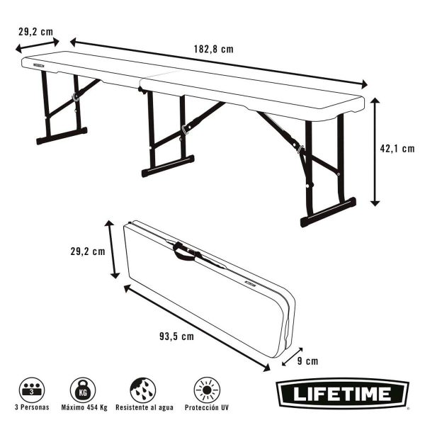 Bench Lifetime White Foldable 183 x 42 x 29 cm Fashion