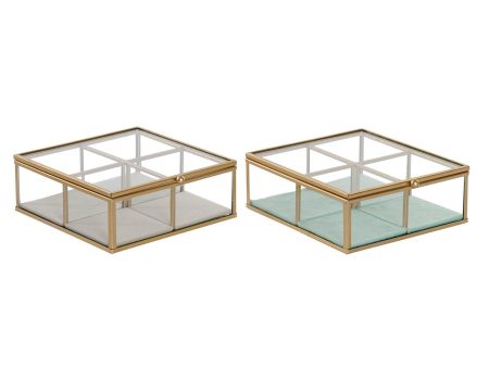 Jewelry box DKD Home Decor Green Light grey Metal Crystal 15 x 15 x 5,5 cm (2 Units) Online now