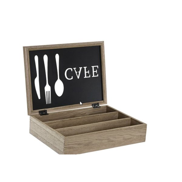 Cutlery Organiser DKD Home Decor Brown Black Metal Aluminium MDF Wood Vintage 25 x 18 x 6 cm on Sale