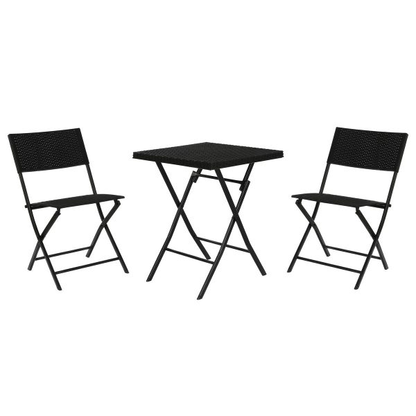 Table set with 2 chairs Home ESPRIT Black Steel synthetic rattan 58 x 58 x 71,5 cm For Discount