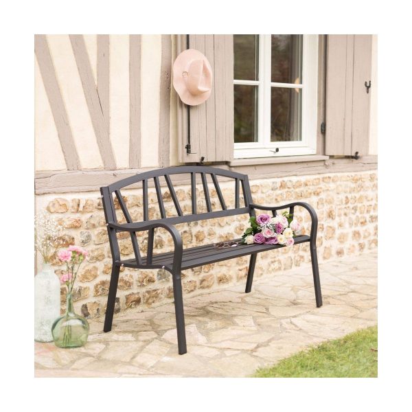 Bench with backrest Anthracite Iron (123 X 53 X 86 cm) For Cheap