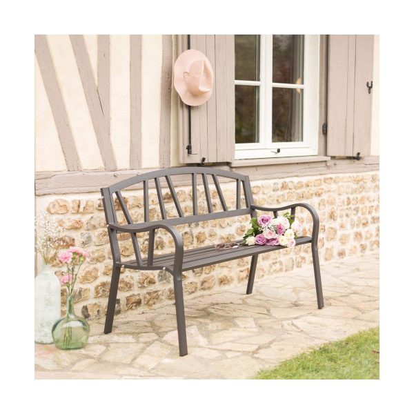 Bench with backrest Anthracite Iron (123 X 53 X 86 cm) For Cheap