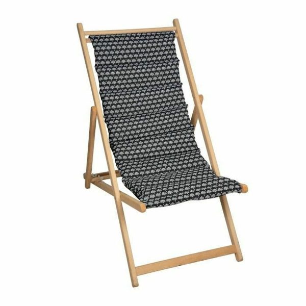 Sun-lounger Jardin Prive Helsinki Canvas beech wood Black White (106 x 55 x 95 cm) For Discount