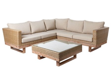 Garden sofa Patsy Wood Rattan 235 x 230 x 64,5 cm Discount