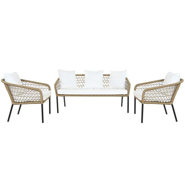 Table Set with 3 Armchairs DKD Home Decor White 137 x 73,5 x 66,5 cm synthetic rattan Steel Fashion