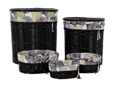 Basket set DKD Home Decor Black Multicolour wicker 51 x 37 x 56 cm 5 Pieces For Discount