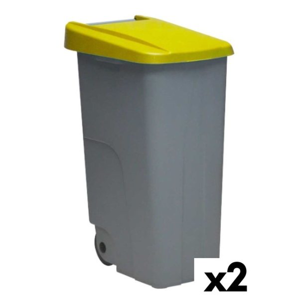 Dustbin with Wheels Denox 85 L Yellow 58 x 41 x 76 cm Online