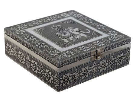 Jewelry box DKD Home Decor Silver Sky blue Wood Aluminium 18 x 18 x 6 cm Fashion