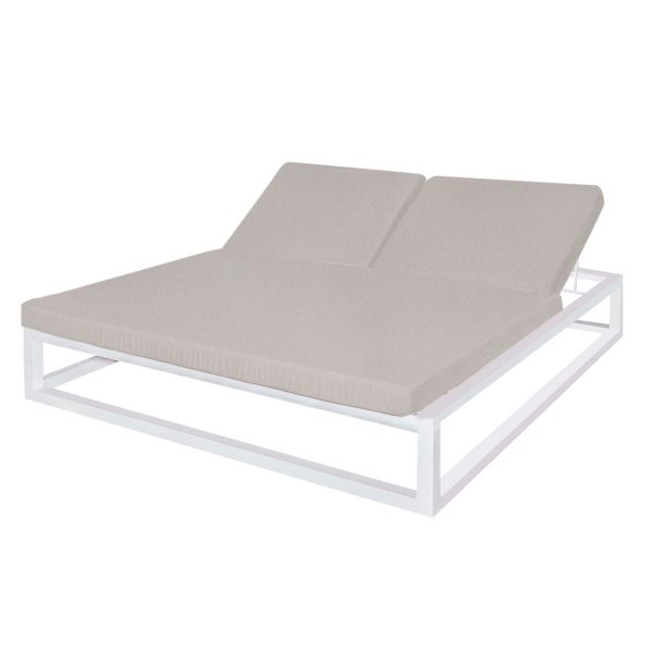 Sun-lounger Luana Double 180 x 200 x 43 cm White Steel Grey Fashion