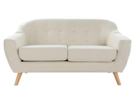 2-Seater Sofa DKD Home Decor Cream Natural Rubber wood Plastic Modern Scandi 146 x 84 x 82 cm Cheap