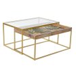 Set of 2 tables DKD Home Decor Golden Natural Wood Metal Crystal 90 x 60 x 45 cm For Discount