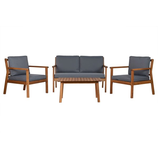 Table Set with 3 Armchairs Home ESPRIT Brown Grey Acacia 120 x 72 x 75 cm For Discount