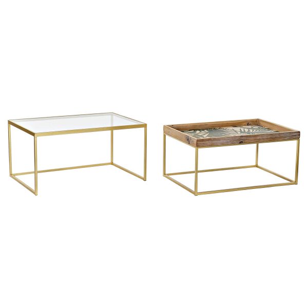 Set of 2 tables DKD Home Decor Golden Natural Wood Metal Crystal 90 x 60 x 45 cm For Discount